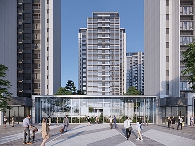 现代小区建筑 高层住宅 展示区建筑 园林设计 形象入口 流线型立面