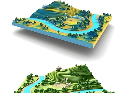现代其他景观小建筑 小场景地形沙盘