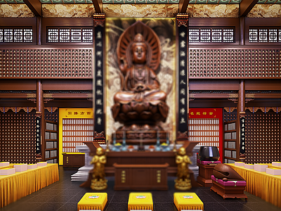 新中式中式寺庙建筑 观音殿