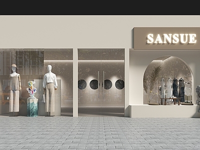 奶油服装店 女装店 店面门头 服装店 模特 衣服