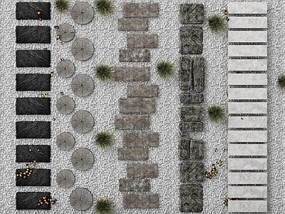现代其他景观小品 景观园路 青石板汀步 现代景观汀步