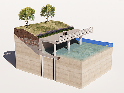 现代简约滨水景观 滨水步道 河道治理 河道断面 节点分析