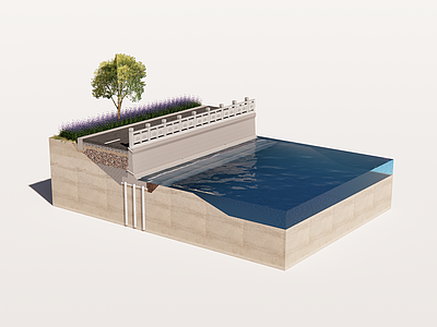 现代简约滨水景观 滨水道路 节点分析 河道断面 挡墙
