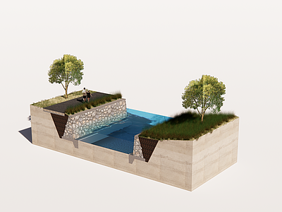 现代简约滨水景观 节点分析 驳岸 生态挡墙 河道断面
