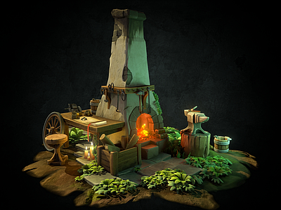 现代艺术风格建筑 熔炉室 铁匠铺 打铁铺 兵器铺 打铁工坊