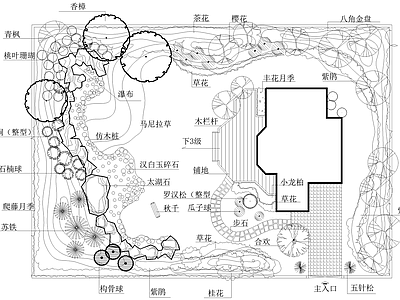 庭院 平面图 植物种植绿化配置 花园庭院 庭院水景 私家庭院 施工图