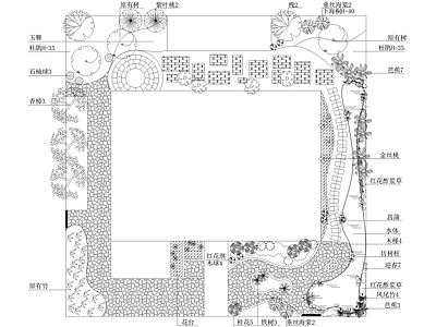 庭院 平面图 植物种植绿化配置 花园庭院 私家庭院 庭院水景 施工图