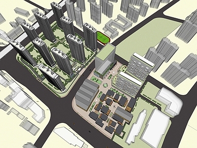 现代新中式鸟瞰规划 现代住宅建筑 现代办公 新中式住宅
