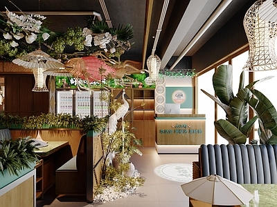 侘寂原木火锅店 云南自然植物餐厅 餐饮前台 卡座