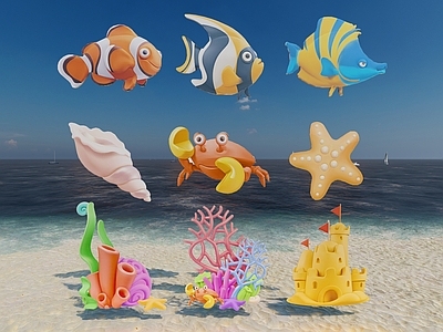 现代挂件 海洋元素 水生动植物 墙装饰