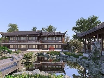 新中式古建庭院花园
