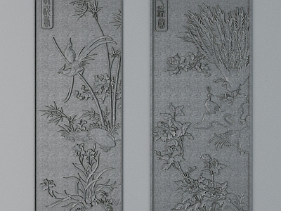 中式雕花 花鸟雕花 花鸟浮雕 墙面浮雕 竖屏浮雕 仿古雕花