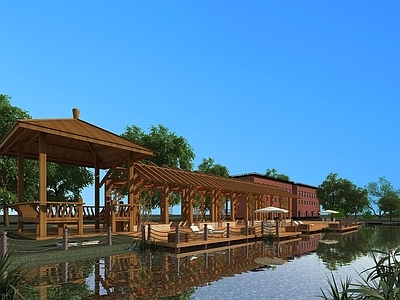 中式公园景观湖景