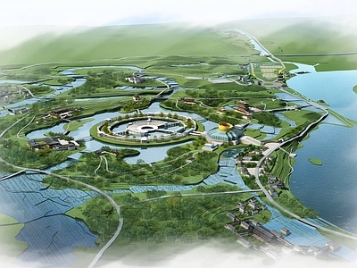 中式公园 中式园林景观 滨水景观 湿地公园