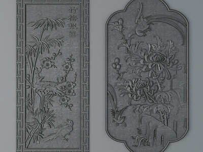中式雕花 花鸟雕花 花鸟浮雕 墙面浮雕 雕刻 古典浮雕