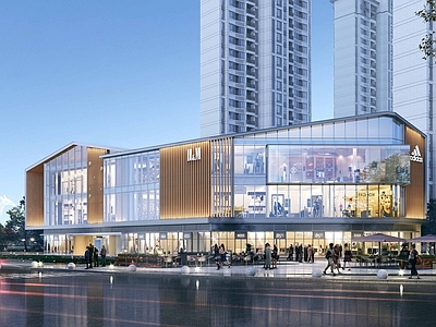 新中式现代商场建筑 现代风格小型商业 坡屋顶新中式商场 邻里中心