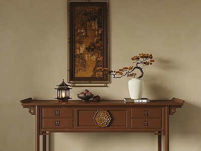 新中式玄关柜 端景柜玄关柜 边柜 中式玄关柜 花瓶 中式装饰画