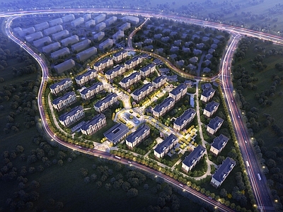 现代新中式其他住宅外观 住宅夜景鸟瞰 住宅小区 住宅 住宅洋房 住宅鸟瞰