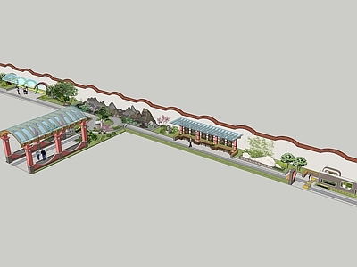 新中式中式校园景观 校园 庭院