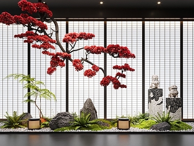 新中式室内景观 新中式室内景观造 景观造景 景观小品 倒挂松树