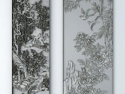 中式雕花 山水花鸟浮雕 墙面浮雕 花鸟雕花 砖雕 雕刻