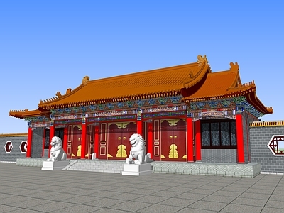 中式入口大门 古建大门 景区大门 仿古大门 彩绘斗拱 古建筑大门