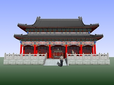 中式古建筑 重檐大殿 古建大殿 大雄宝殿 双层大殿 五间重檐大殿