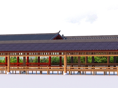 新中式中式古建 新中式走廊 公园走廊