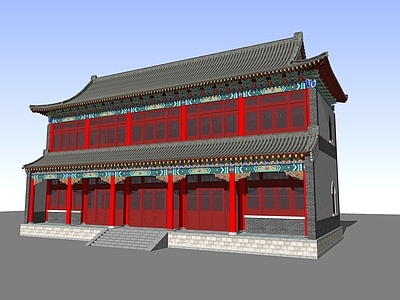 中式古建筑 双层大殿 两层大殿 寮房 厢房 古建筑