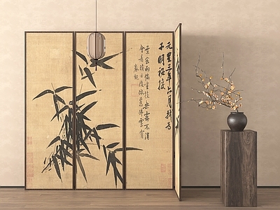 新中式屏风 新中式屏风隔断 折叠屏风 吊灯