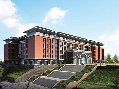 欧式学校外观 学校综合楼 图书馆建筑