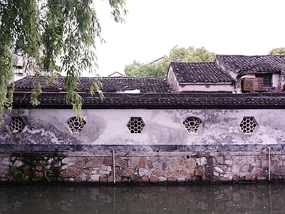 现代新中式街道外景 古镇 运河 江南