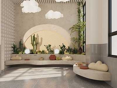 侘寂现代楼梯间 景观小品 电梯间 植物造景