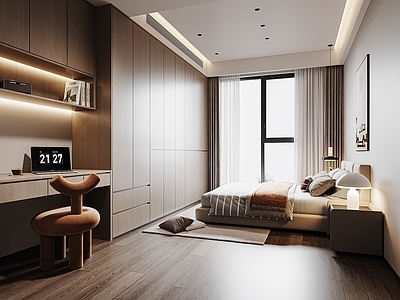 原木家居卧室 现代原木奶油卧室