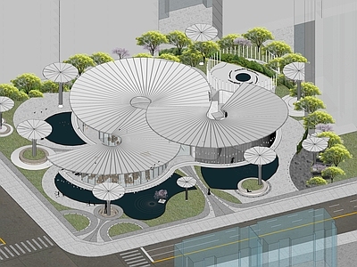 现代售楼处建筑 现代弧线造型售楼