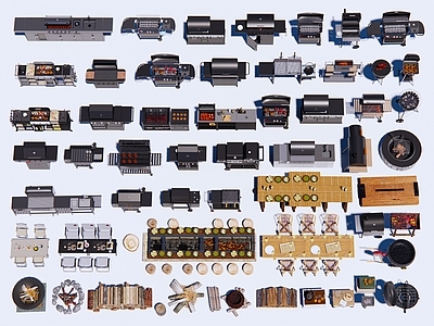 现代烧烤架 烧烤炉 户外烧烤台 野营野餐烤架 烧烤机 户外桌椅厨具 露营地景观小品