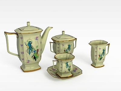 现代麻将桌 精美茶壶茶杯
