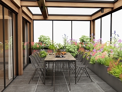 现代家居阳台 阳光房 屋顶花园 露台 花箱花草 户外桌椅