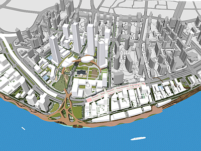 现代简模规划 滨水城市建筑景观