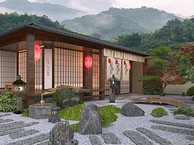 日式中式庭院 日式庭院 碎石汀步景观