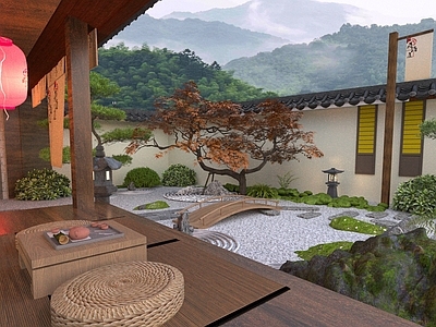 日式庭院 碎石汀步 假山花园