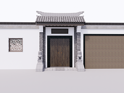 中式古建筑 围墙 四合院大门