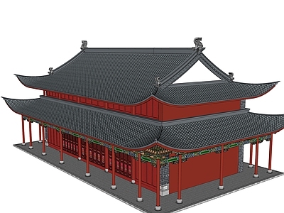 中式古建筑 寺庙大殿