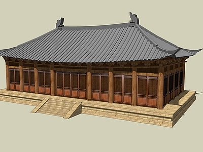 中式古建筑 寺庙大殿