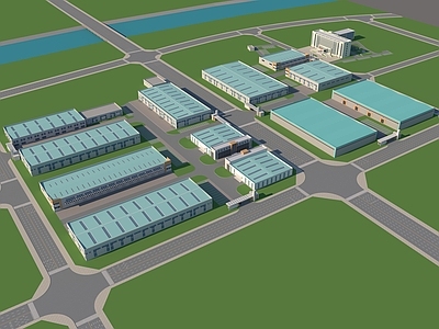 现代鸟瞰规划 仓储物流中心 工业厂房 产业园鸟瞰