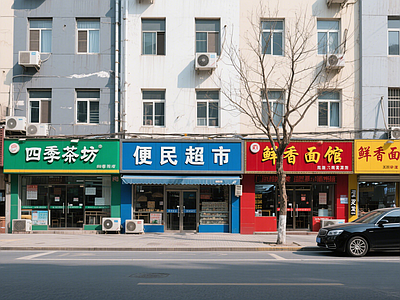 现代中式街道外景 道路 人行道 商业街外景 走廊 街道夜景