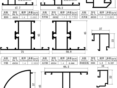 现代门 平开门 型材 施工图