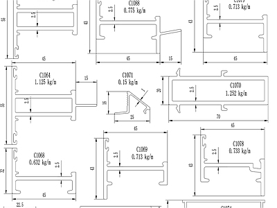 现代窗 平开窗 铝合金型材 施工图