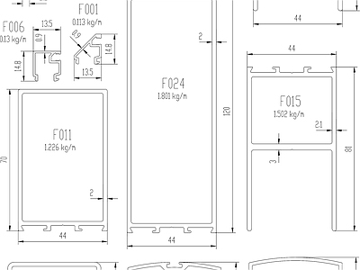 现代门 地弹门 铝合金型材 施工图