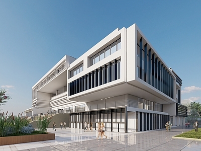 现代简约图书馆建筑 建筑 图书馆 公共建筑 博物馆 展览馆